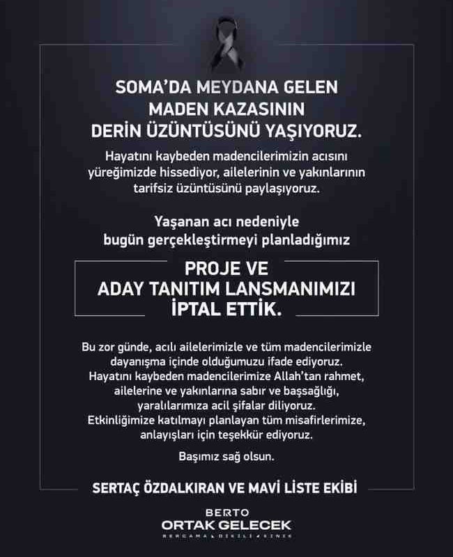 BERTO Başkan Adayı Sertaç Özdalkıran lansmanını iptal etti